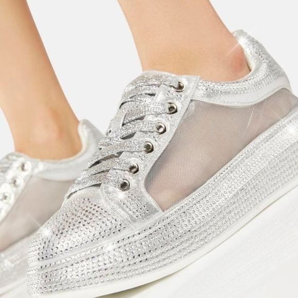 Miz Shimmer and Shine: Rose Gold Mesh Rhinestone Stylish Comfort Sneakers - Picture 3 of 3